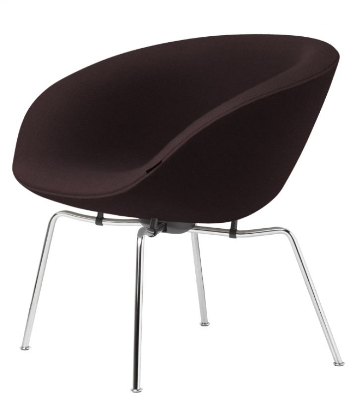 Brauner Pot Sessel von Fritz Hansen mit verchromten Beinen, moderner Design Sessel für Wohnzimmer.
